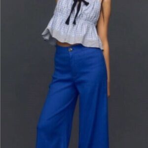 Maeve Royal Blue Linen Ettie Wide-Leg Pants